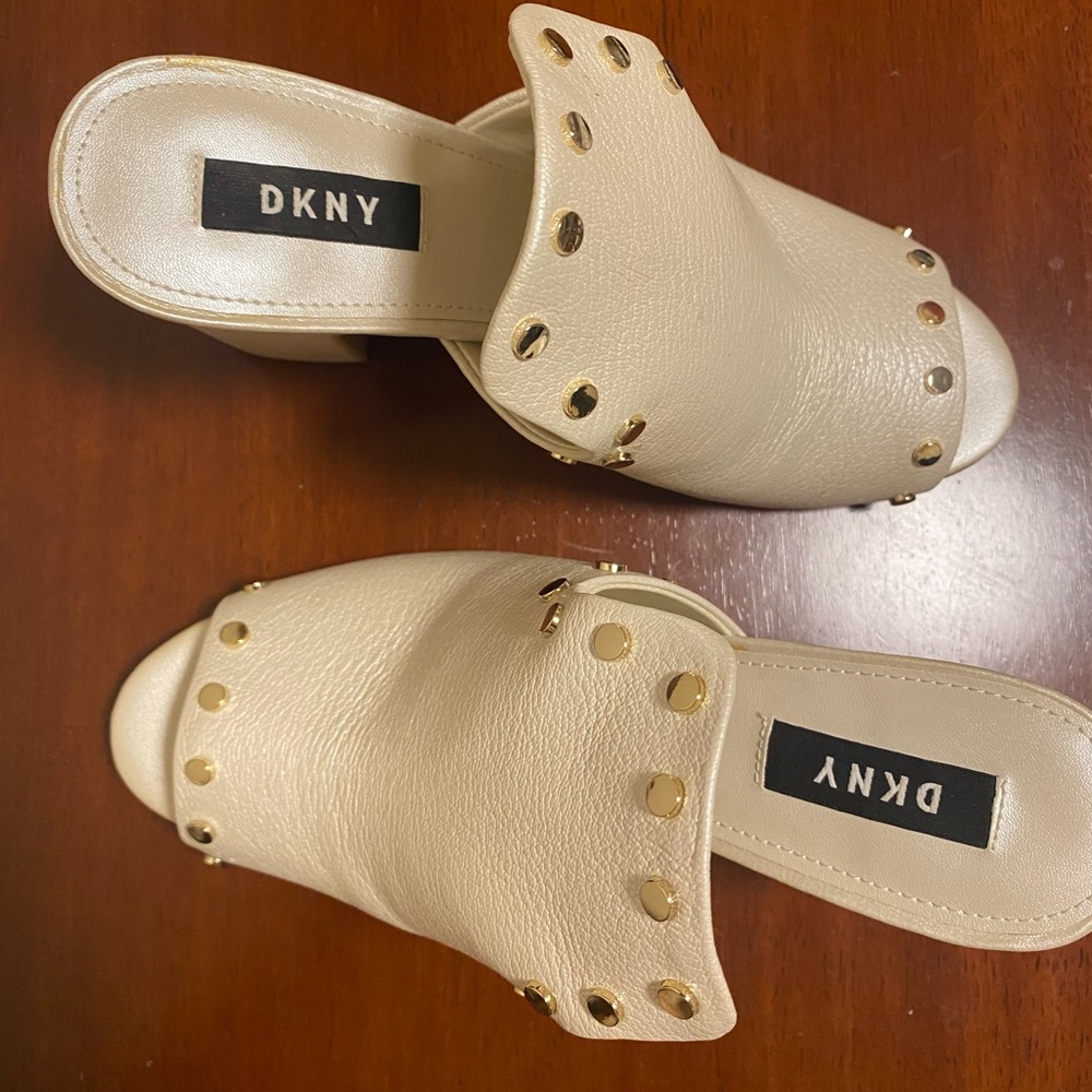 DKNY Women's Beige Heels with Gold Studs
